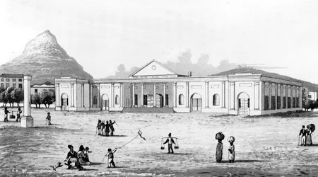 Commercial Exchange, Kapstaden, illustration från "Travels and Adventures in Southern Africa" av George Thompson, publicerad 1827